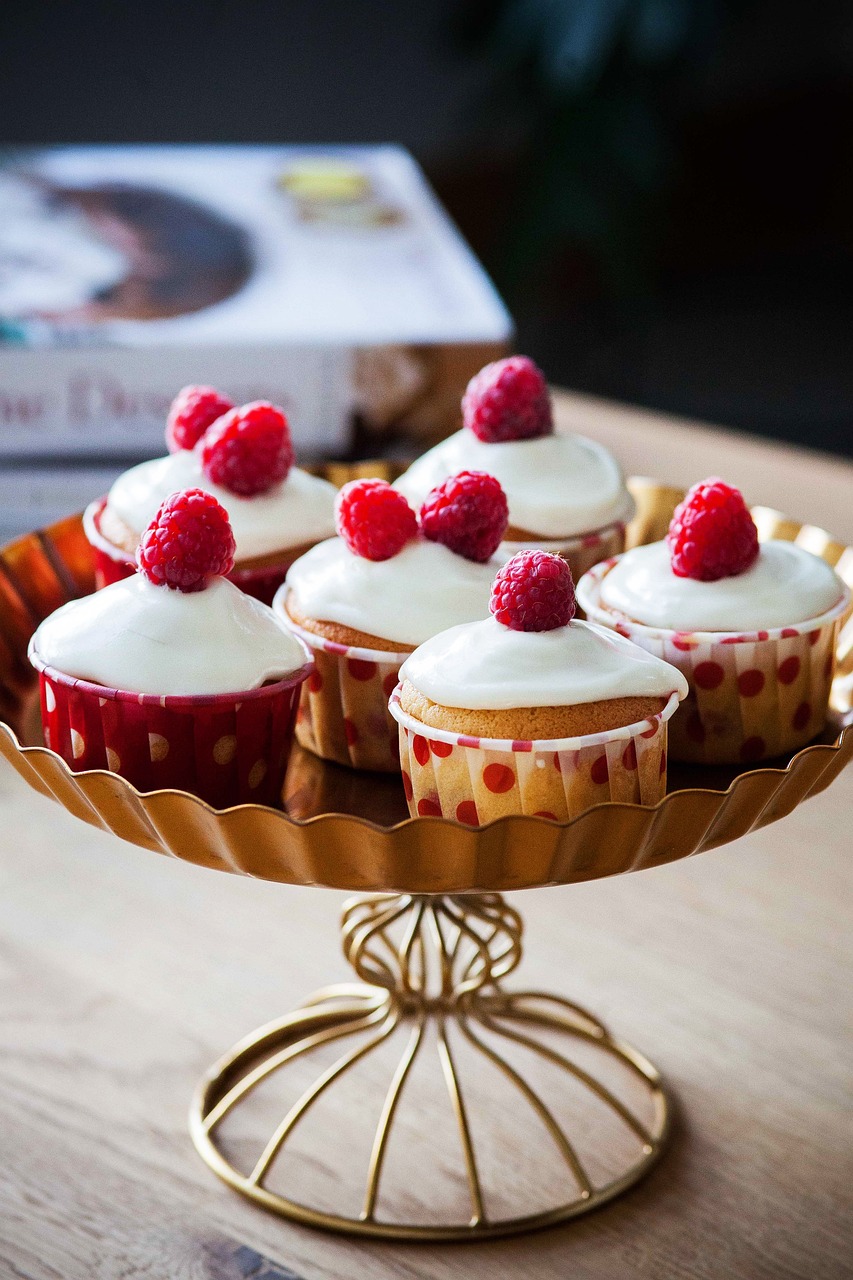 cupcakes, cream, raspberries, happy birthday, dessert, cupcake, cake, sweet, sweets, bake, bakery, delicious, yummy, tasty, food
